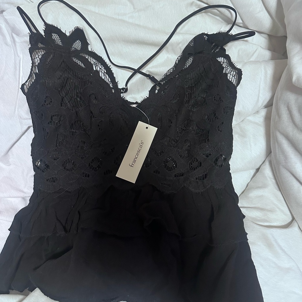 Francesca's Black Lace Chemise with Spaghetti Straps